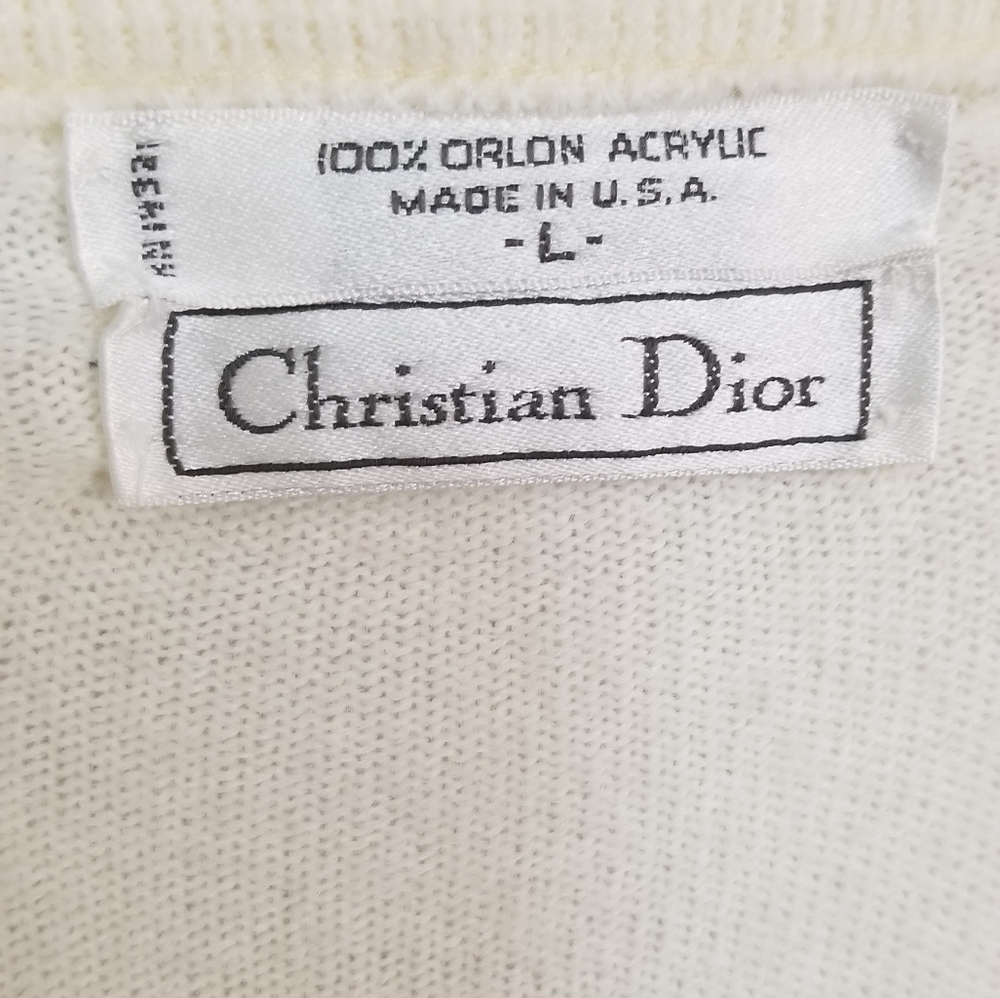 Vintage Christian Dior cream men's large v-neck sweater in Orlon Acrylic